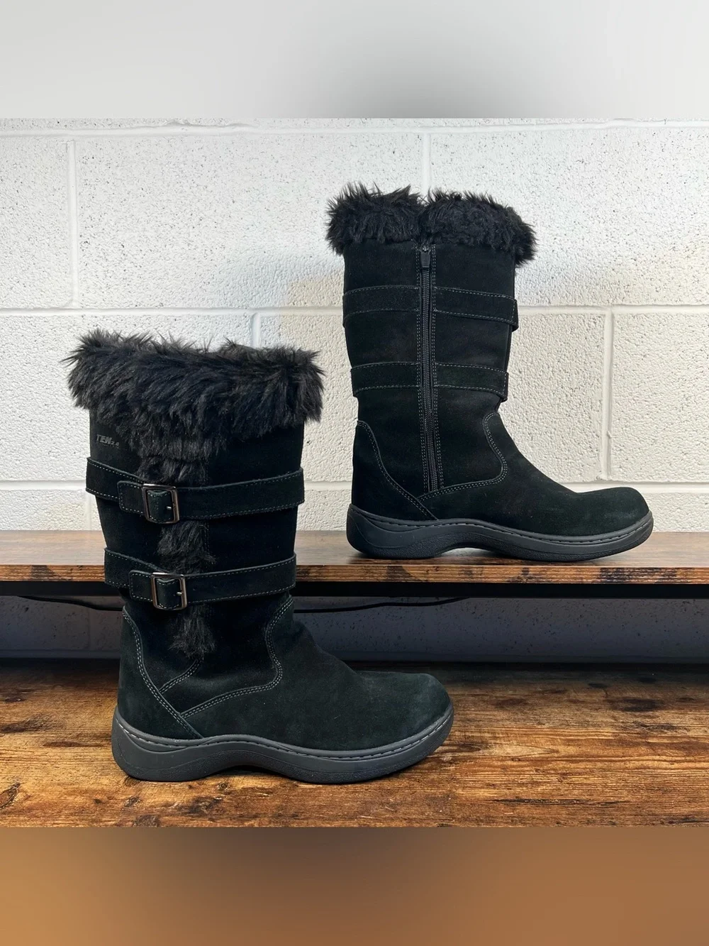 LL Bean Boots Waterproof Faux Fur Black Suede Primaloft Tall Winter Women's 9